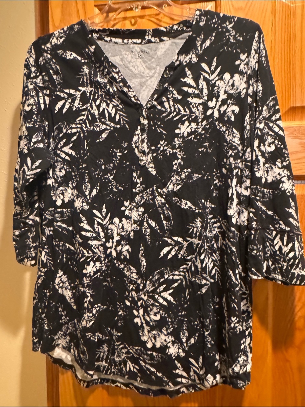 Relativity Black & White Floral Henley Tunic